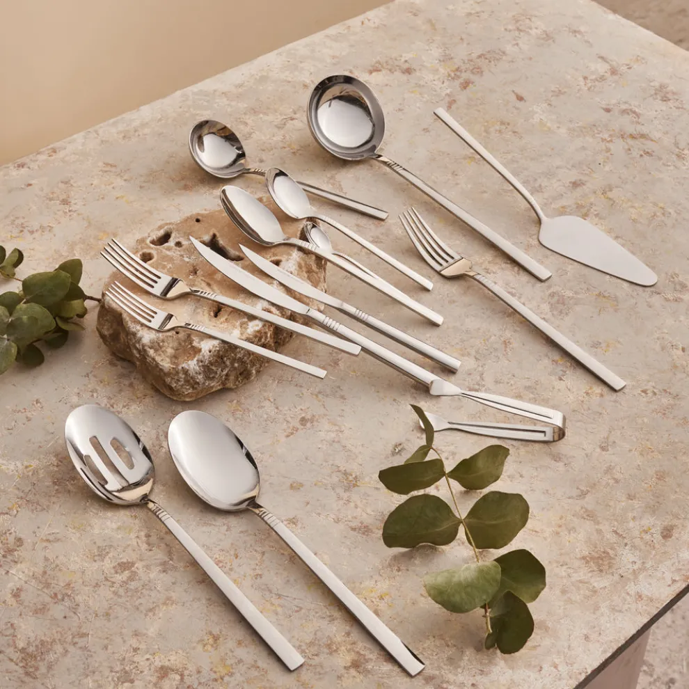 Karaca Nil 91-Piece Stainless Steel Cutlery Set with Serving Set, Silver