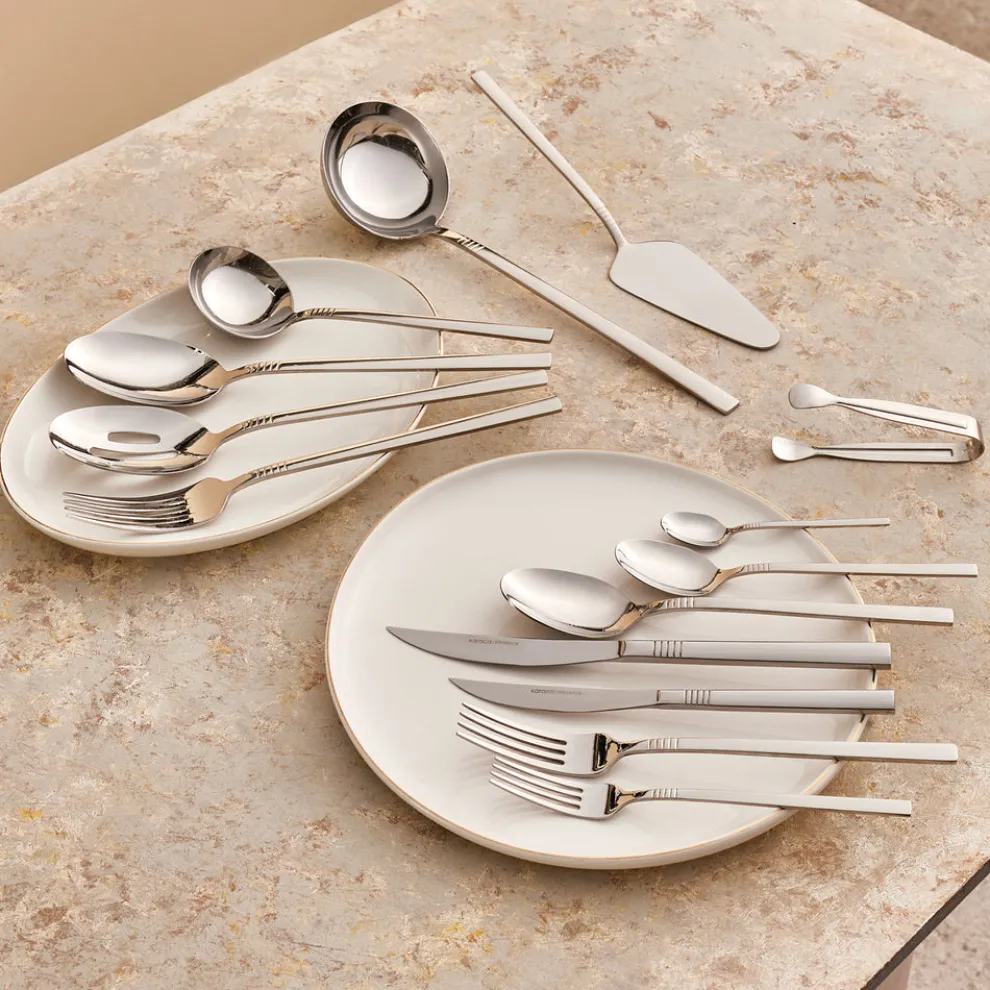 Karaca Nil 91-Piece Stainless Steel Cutlery Set with Serving Set, Silver