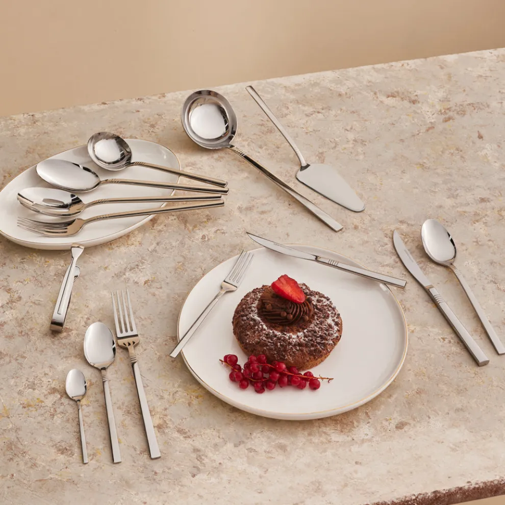 Karaca Nil 91-Piece Stainless Steel Cutlery Set with Serving Set, Silver