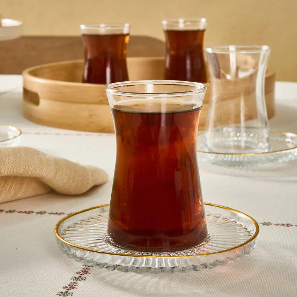 Karaca Nilufer 12-Piece Turkish Tea Set for 6 People, Transparent