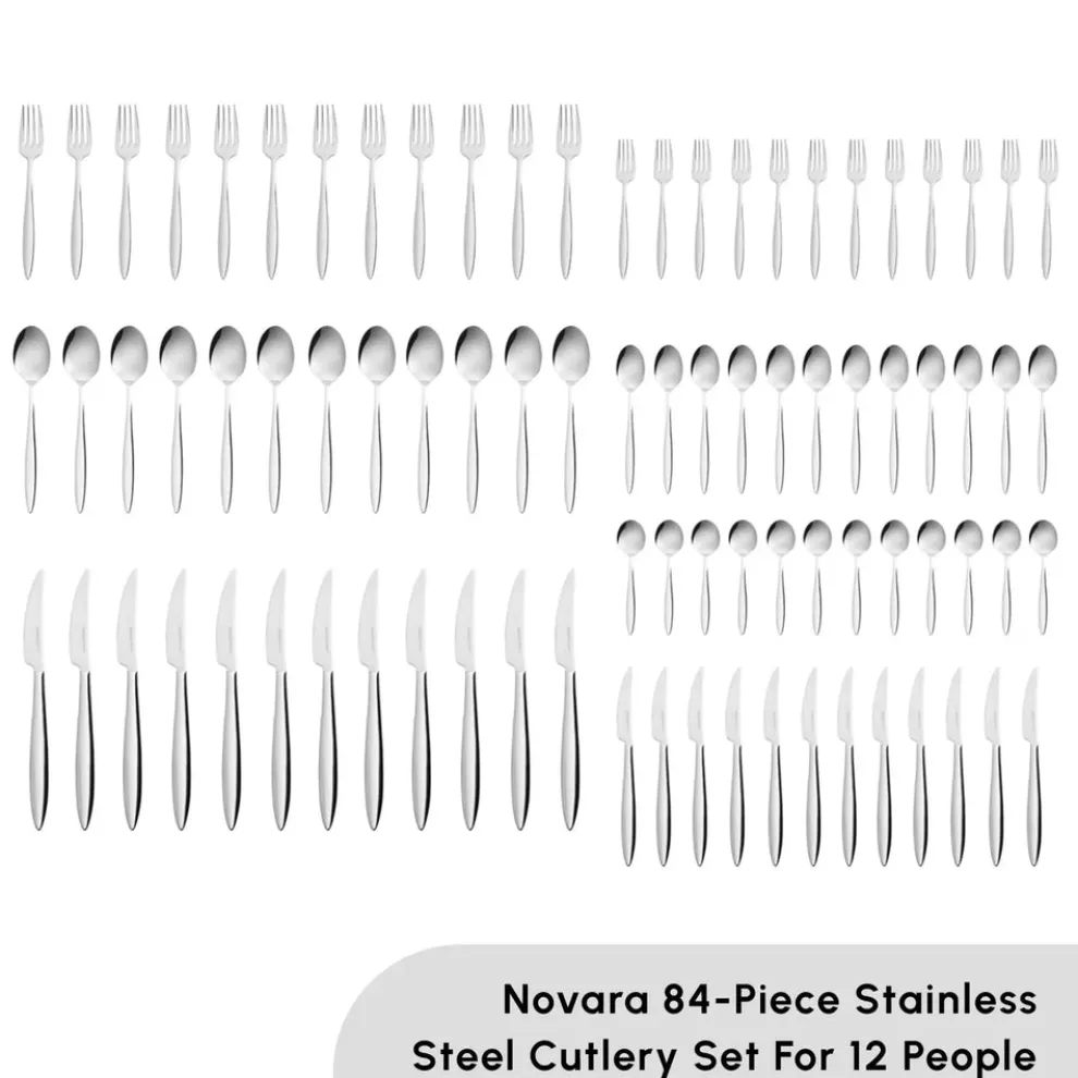 Karaca Novara 84-Piece Stainless Steel Cutlery Set for 12 People