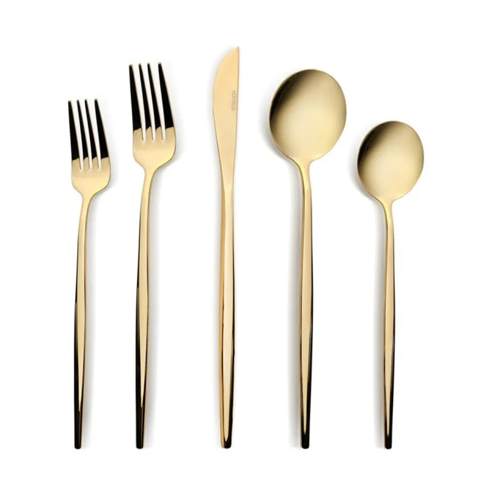 Karaca Orion 30-Piece Stainless Steel Cutlery Set for 6 People, Shiny Gold