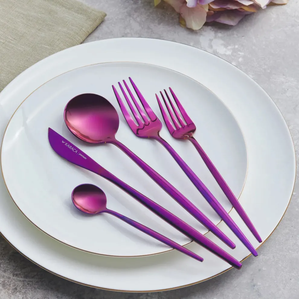 Karaca Orion 30-Piece Stainless Steel Cutlery Set for 6 People, Purple