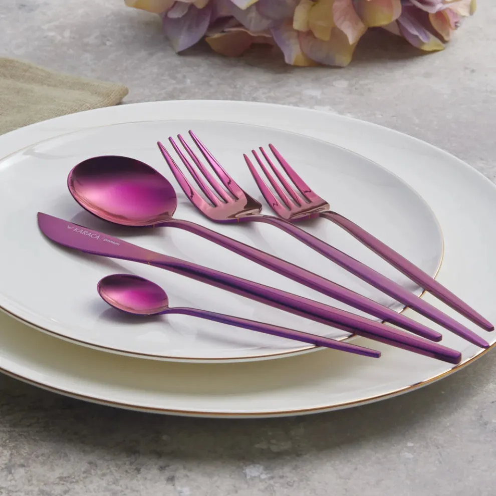Karaca Orion 30-Piece Stainless Steel Cutlery Set for 6 People, Purple