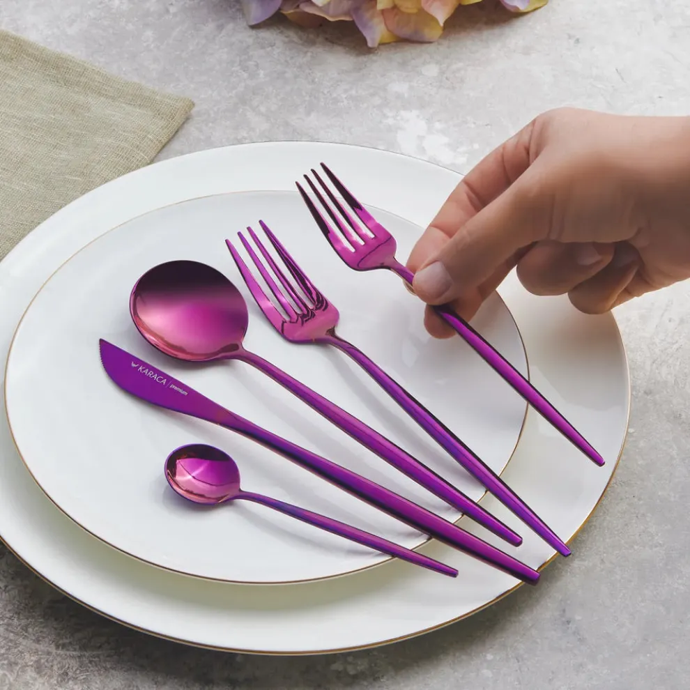 Karaca Orion 30-Piece Stainless Steel Cutlery Set for 6 People, Purple