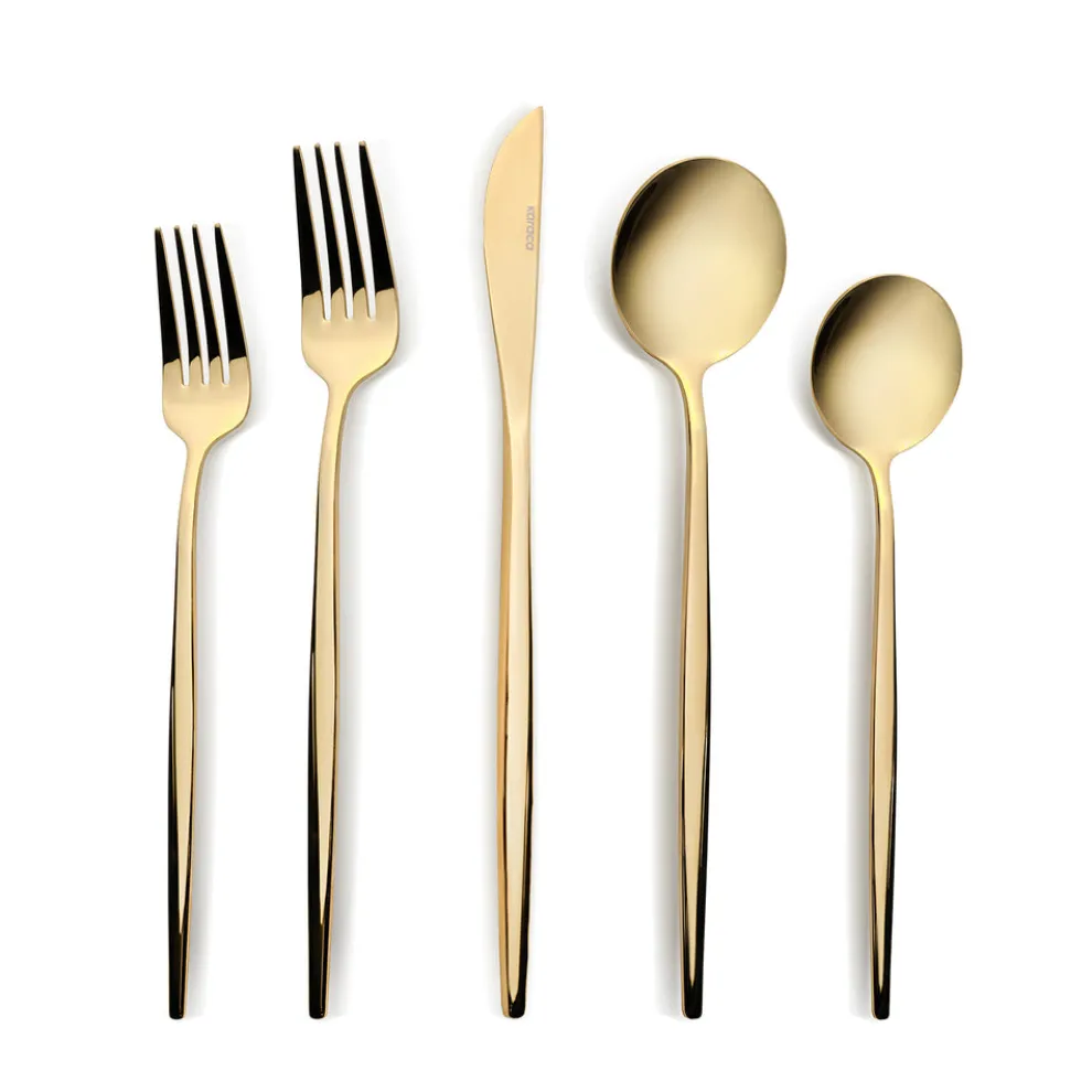 Karaca Orion 30-Piece Stainless Steel Cutlery Set for 6 People, Matte Gold