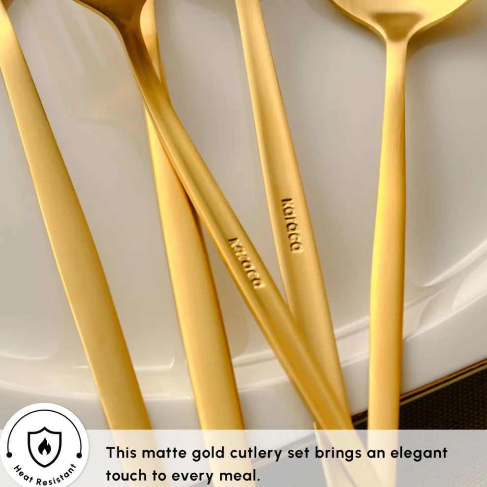 Karaca Orion 30-Piece Stainless Steel Cutlery Set for 6 People, Matte Gold