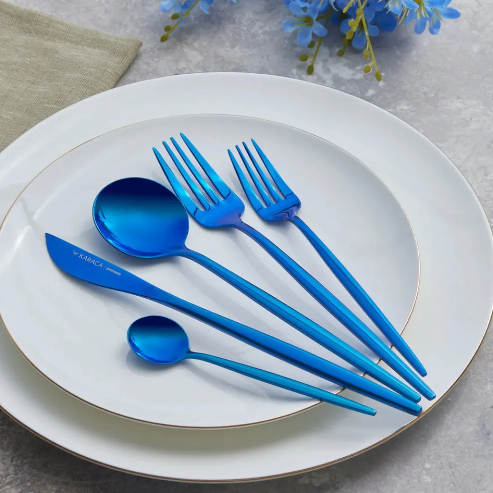 Karaca Orion 30-Piece Stainless Steel Cutlery Set for 6 People, Blue