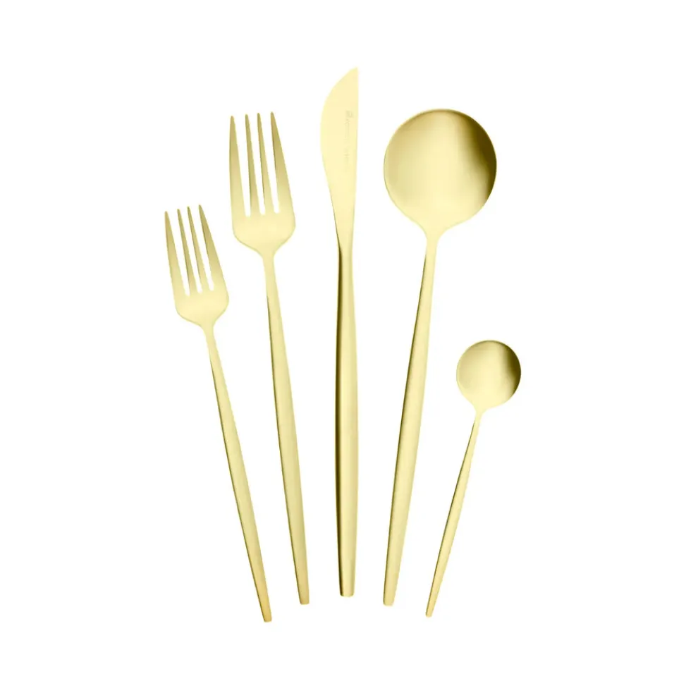 Karaca Orion 30-Piece Stainless Steel Cutlery Set for 6 People, Matte Gold