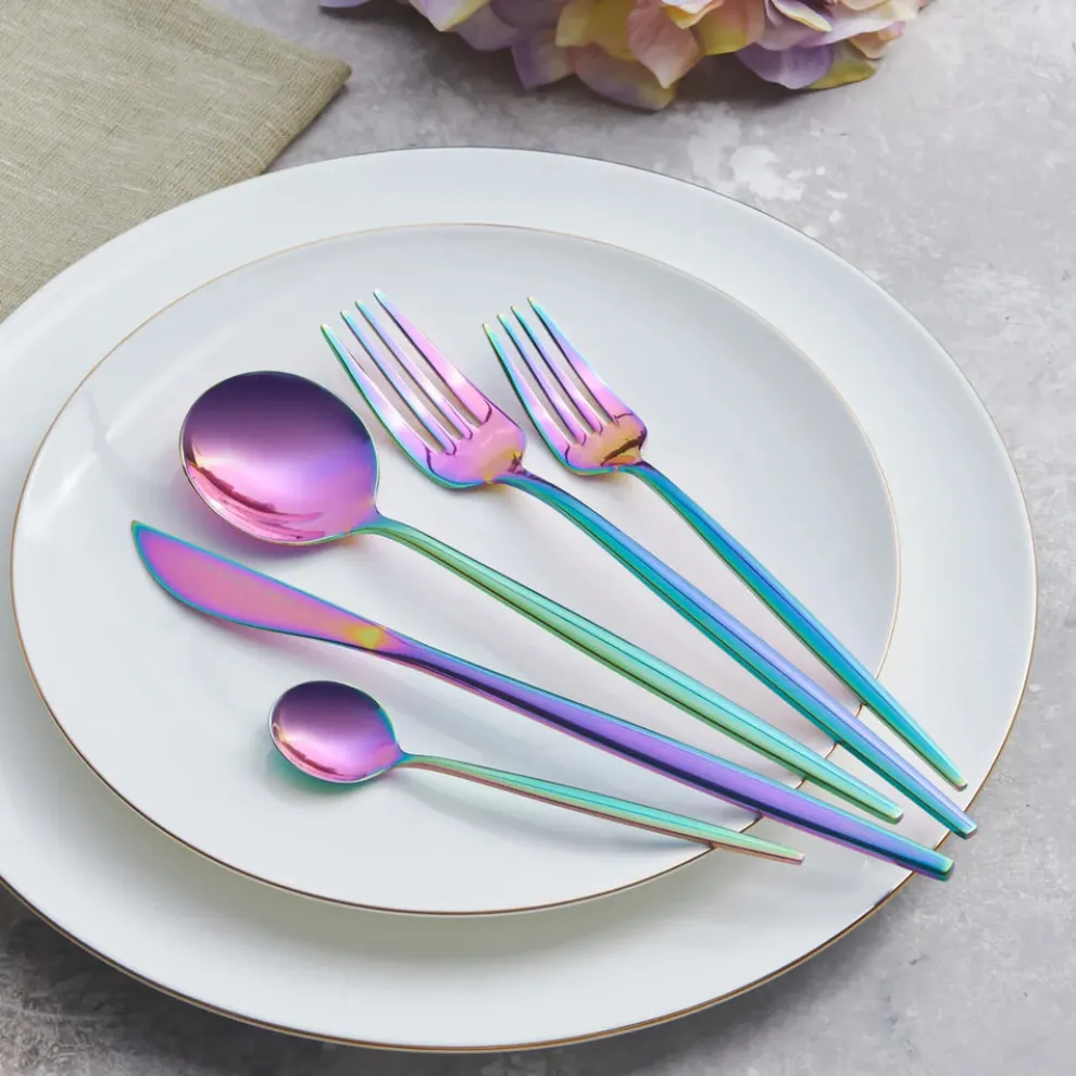 Karaca Orion 30-Piece Rainbow Stainless Steel Cutlery Set for 6 People, Multi