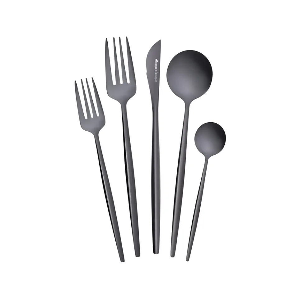 Karaca Orion 30-Piece Stainless Steel Cutlery Set for 6 People, Shiny Black