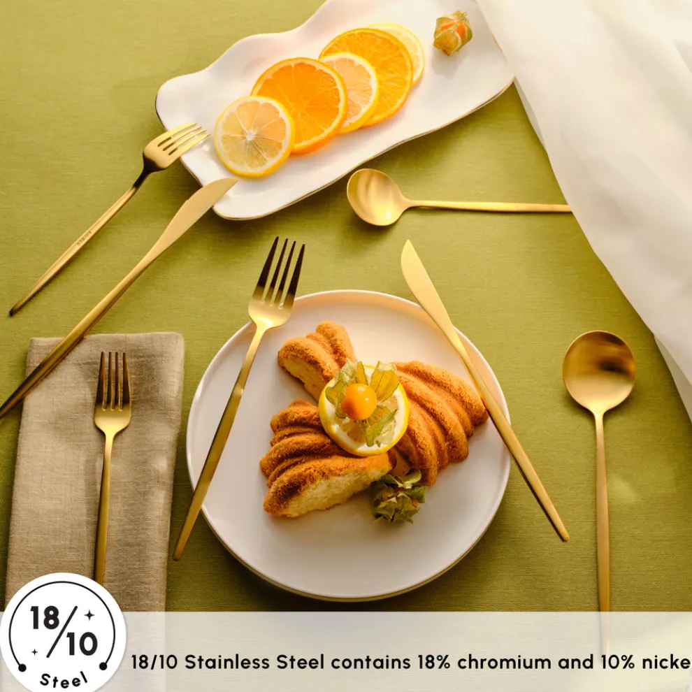 Karaca Orion 60-Piece Stainless Steel Cutlery Set for 12 People, Matte Gold