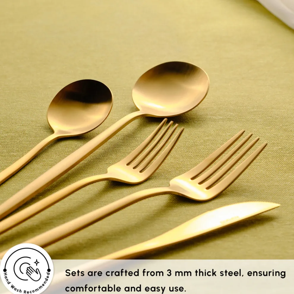 Karaca Orion 60-Piece Stainless Steel Cutlery Set for 12 People, Matte Gold