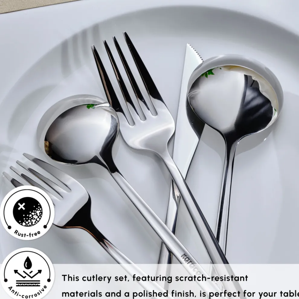 Karaca Orion 30-Piece Stainless Steel Cutlery Set for 6 People, Platinum