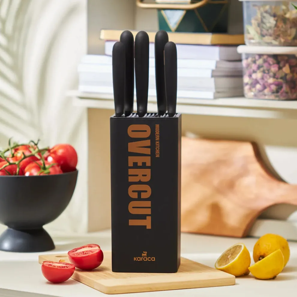 Karaca Overcut 5 Piece Knife Block Set, Black