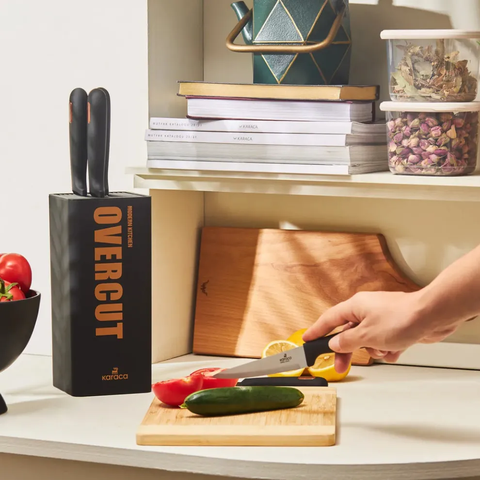 Karaca Overcut 5 Piece Knife Block Set, Black