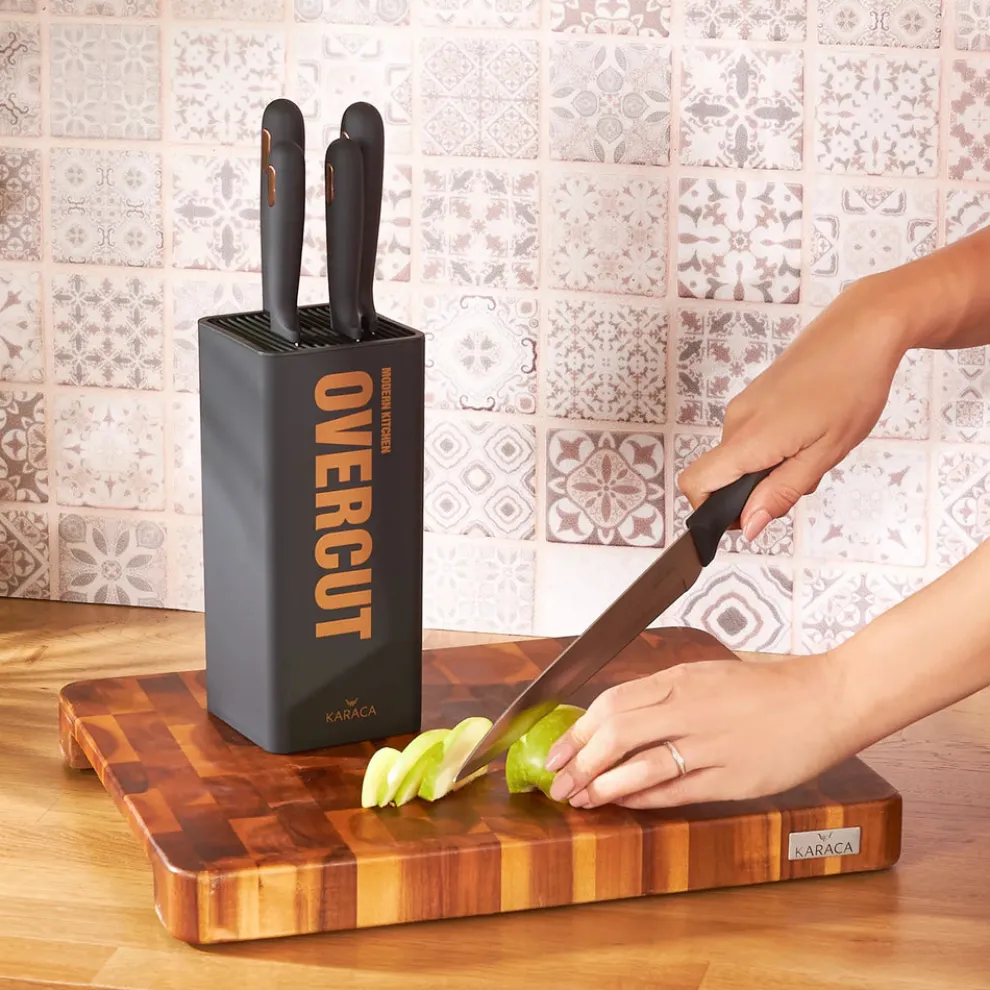 Karaca Overcut 5 Piece Knife Block Set, Black