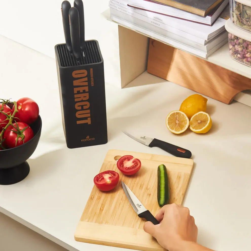 Karaca Overcut 5 Piece Knife Block Set, Black