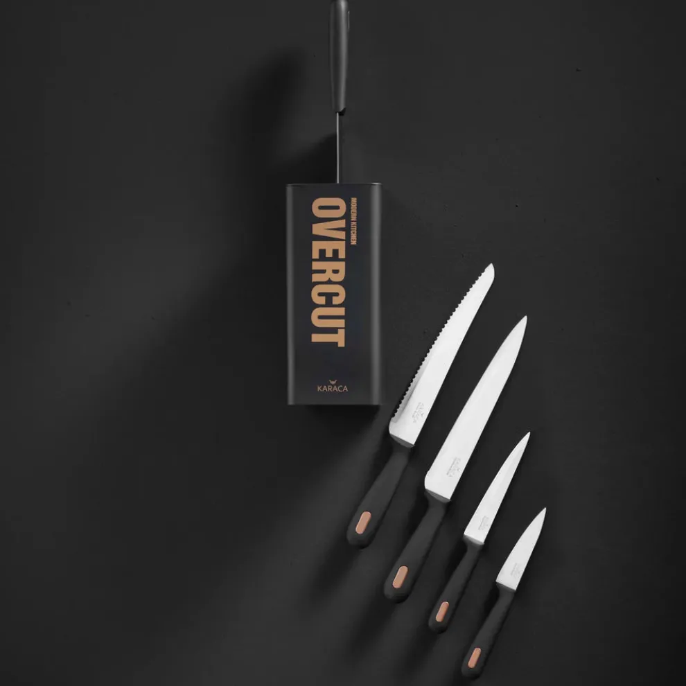 Karaca Overcut 5 Piece Knife Block Set, Black