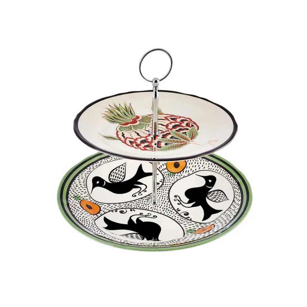 Karaca Paye Seljuk Collection Porcelain 2-Tier Cake Stand, 17cm, Green Multi