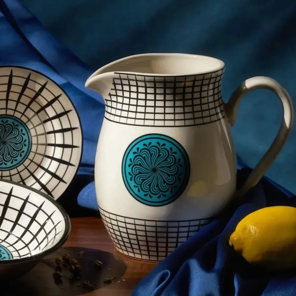 Karaca Paye Seljuk Collection Porcelain Pitcher, 1500ml, Blue Multi