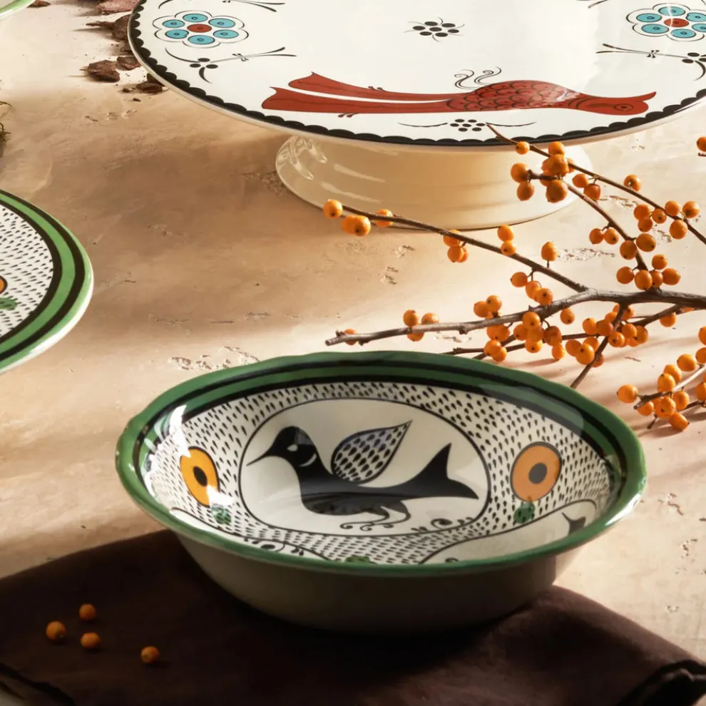 Karaca Paye Seljuk Collection Porcelain Serving Bowl, 24cm, Green Multi