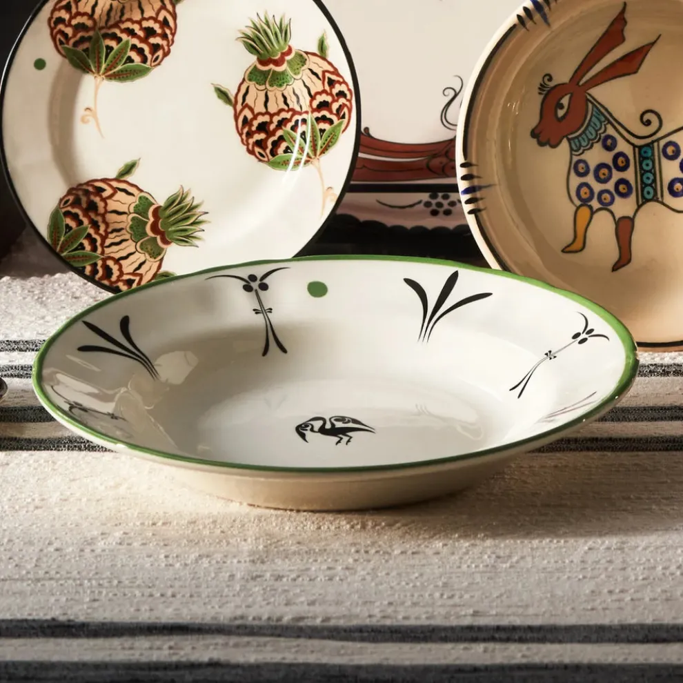 Karaca Paye Seljuk Collection Porcelain Pasta Bowl, 23cm, Green Multi