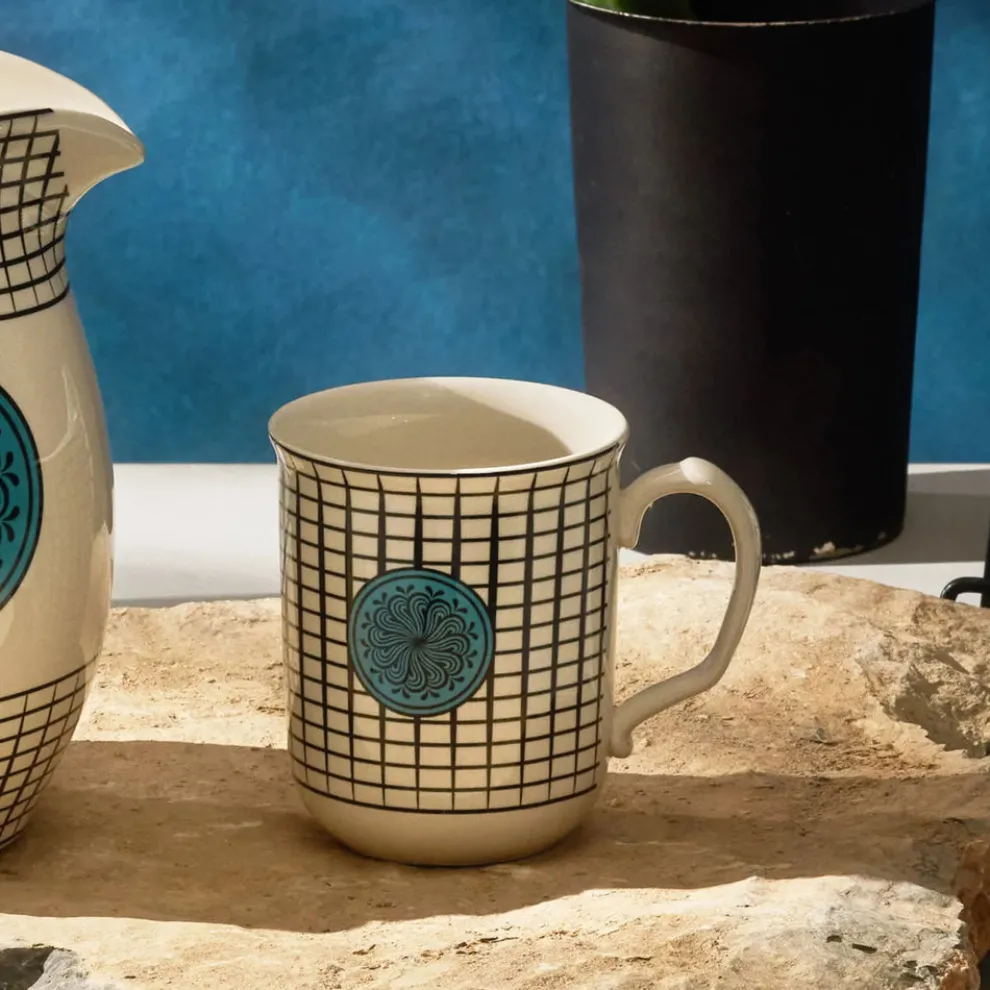 Karaca Paye Seljuk Collection Porcelain Mug, 340ml, Blue Multi