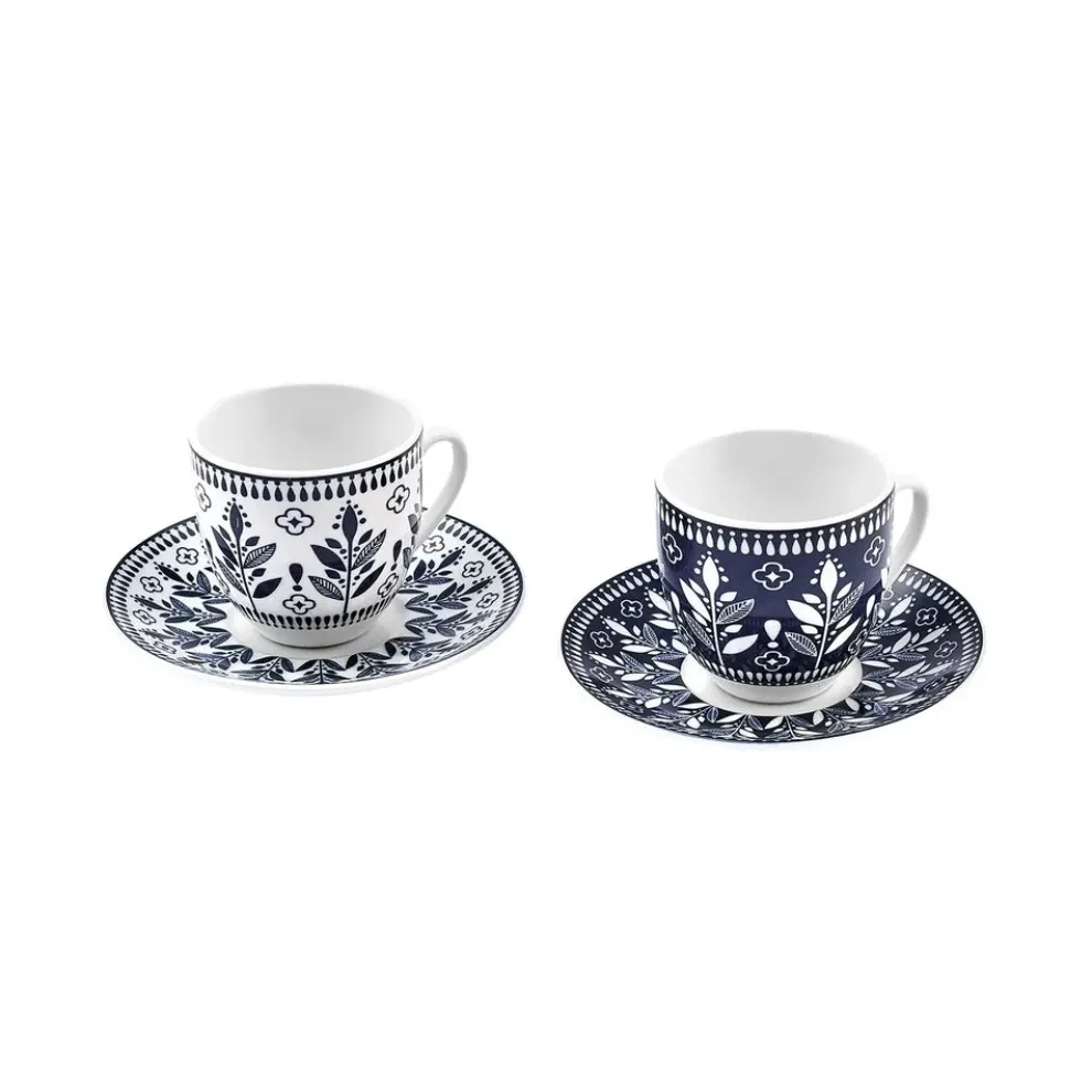 Karaca Peyker 12-Piece Bone China Espresso Turkish Coffee Cup for 6 People, 85ml, Blue