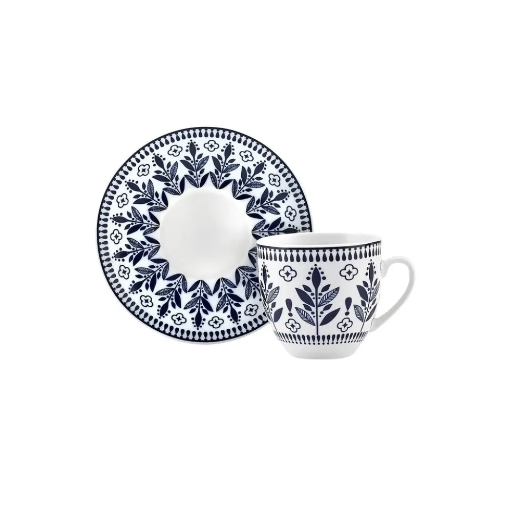 Karaca Peyker 12-Piece Bone China Espresso Turkish Coffee Cup for 6 People, 85ml, Blue