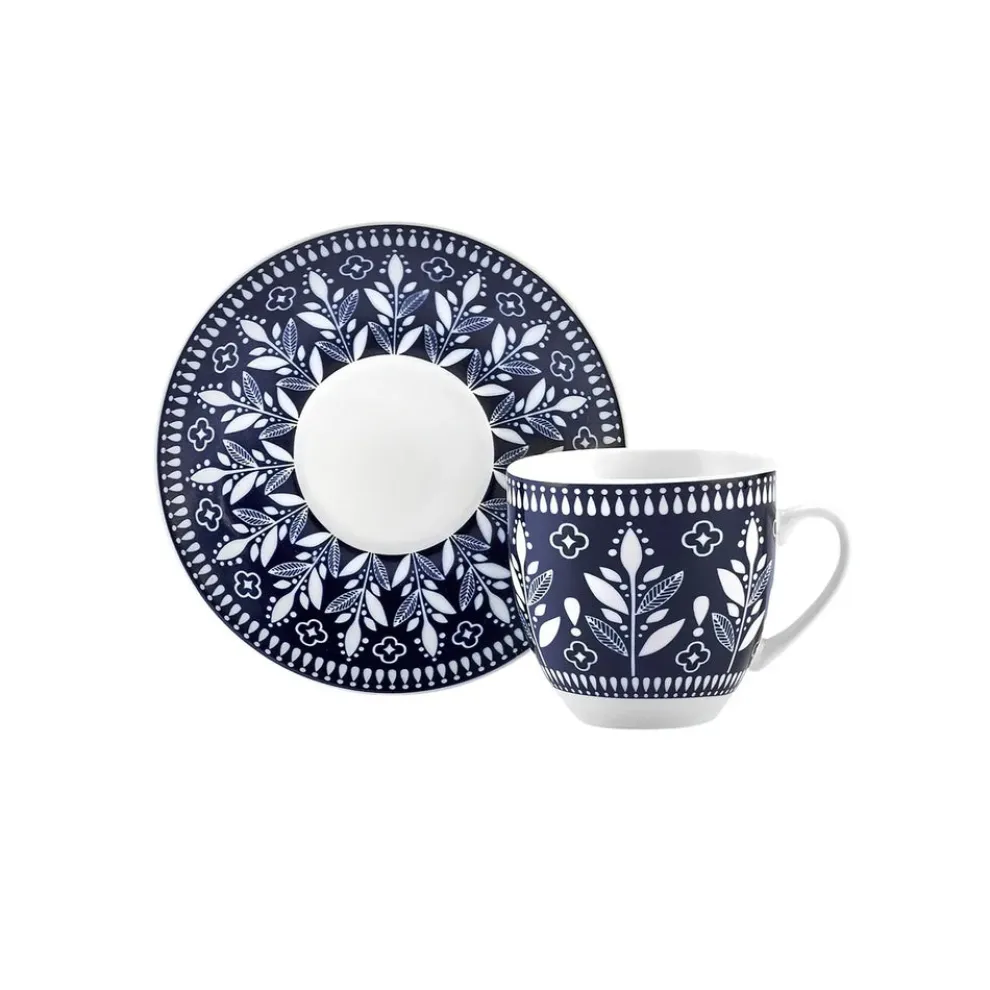 Karaca Peyker 12-Piece Bone China Espresso Turkish Coffee Cup for 6 People, 85ml, Blue