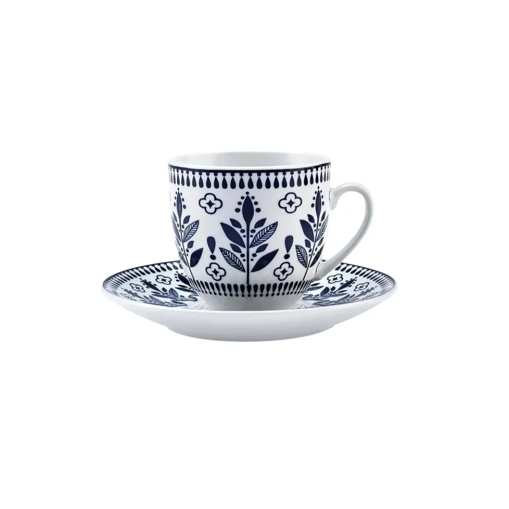 Karaca Peyker 12-Piece Bone China Espresso Turkish Coffee Cup for 6 People, 85ml, Blue