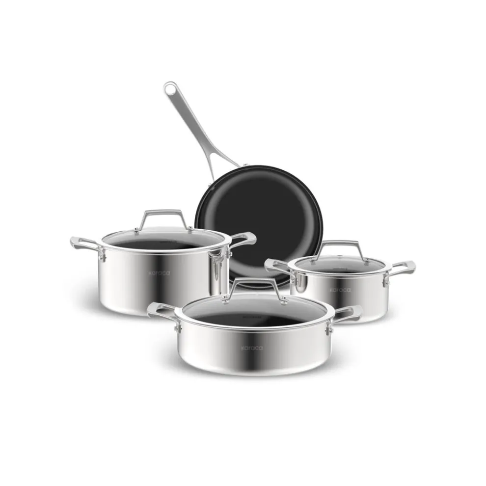 Karaca Plasma Steel 3Ply 7-Piece Non-Stick Induction Cookware Set, Silver
