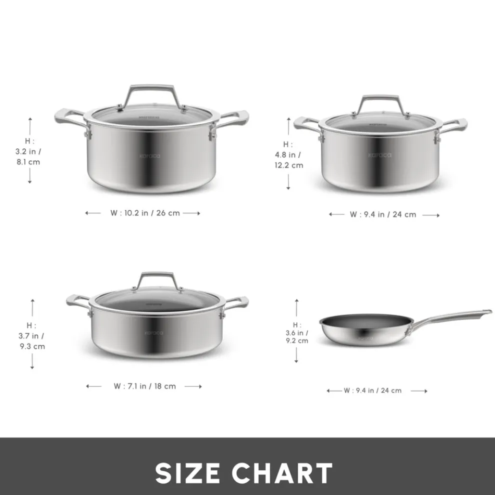 Karaca Plasma Steel 3Ply 7-Piece Non-Stick Induction Cookware Set, Silver