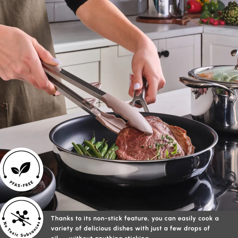 Karaca Plasma Steel 3Ply 7-Piece Non-Stick Induction Cookware Set, Silver