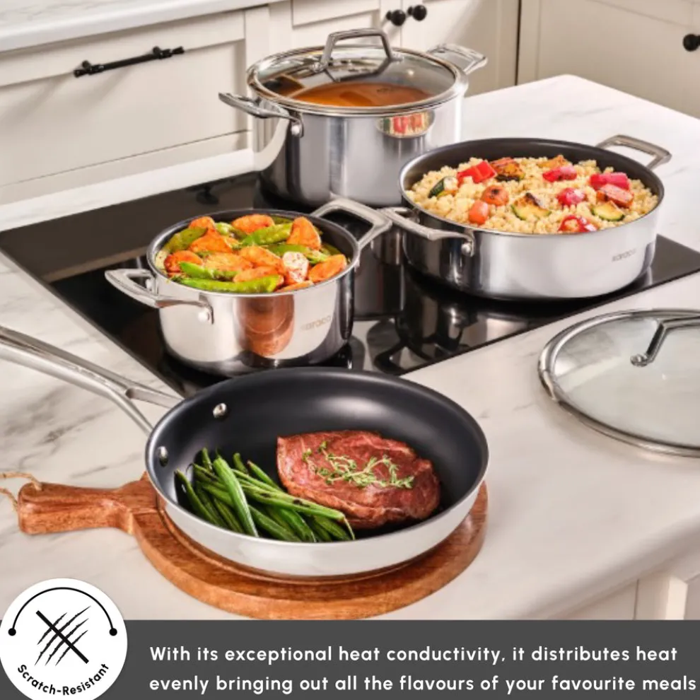 Karaca Plasma Steel 3Ply 7-Piece Non-Stick Induction Cookware Set, Silver