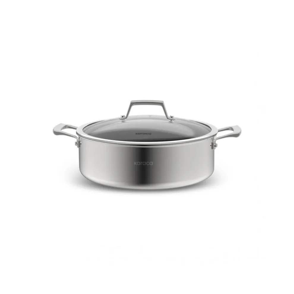 Karaca Plasma Steel 3Ply Non-Stick Induction Shallow Casserole, 30cm, Silver