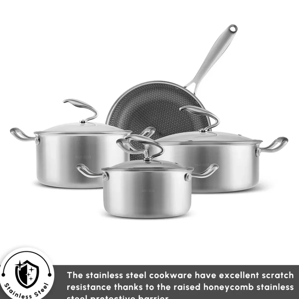 Karaca 5Ply PowerSteel 7-Piece 316+ Stainless Steel Induction Cookware Set, Silver