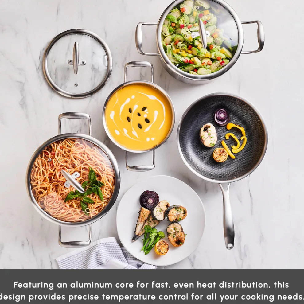 Karaca 5Ply PowerSteel 7-Piece 316+ Stainless Steel Induction Cookware Set, Silver