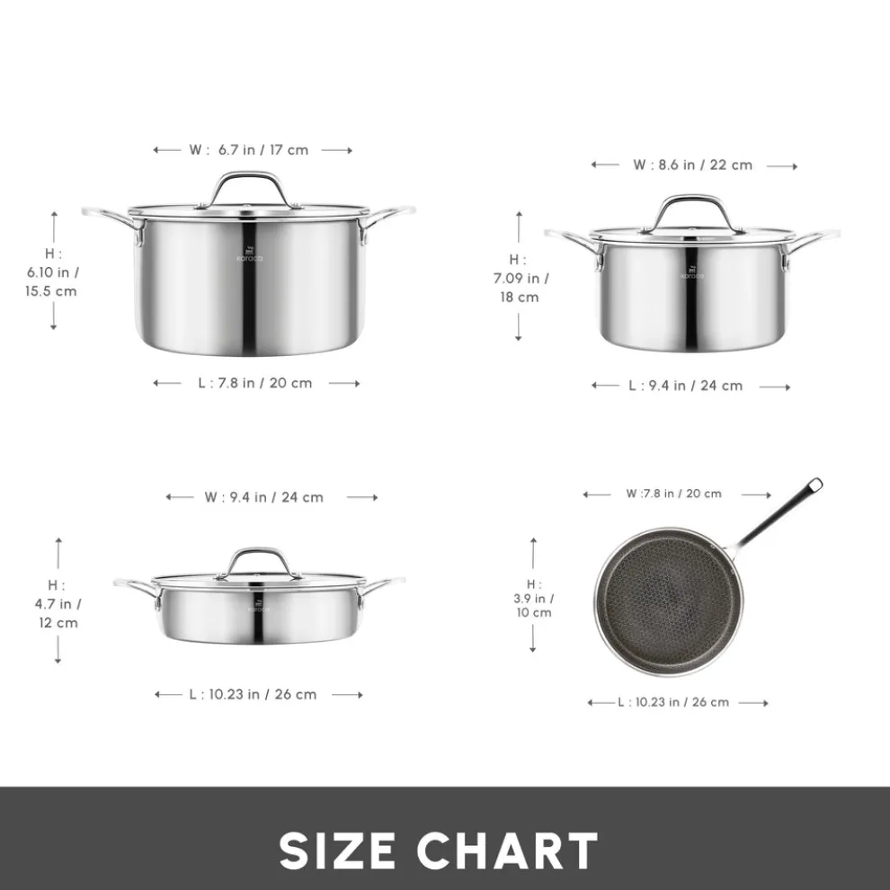 Karaca 3Ply Stainless Steel Sparkle 7-Piece Non-Stick Induction Cookware Set, Silver