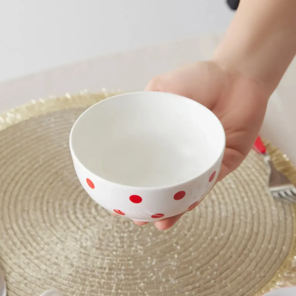 Karaca Polka Dot Porcelain Snack Bowl, 11cm, White Multi