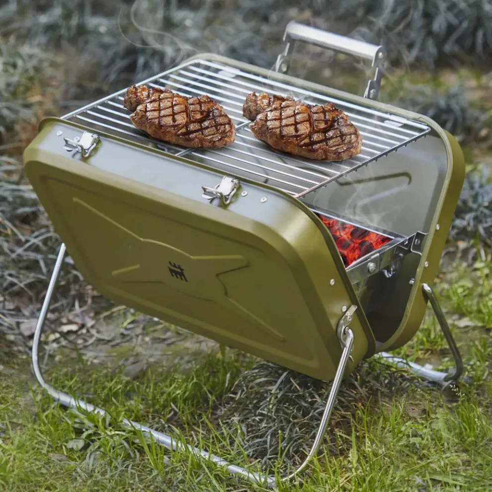 Karaca Portable Stainless Steel Charcoal Barbecue, 40cm, Green
