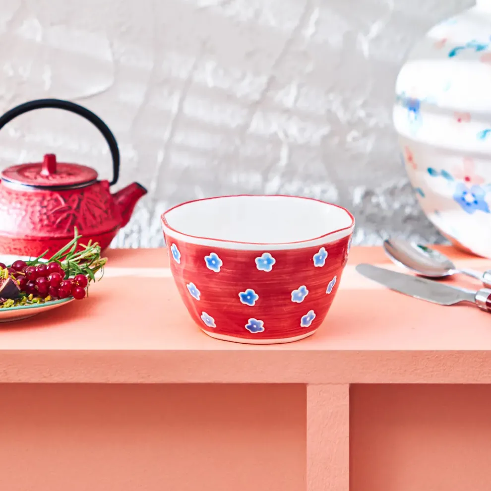 Karaca Primavera Stoneware Bowl, 13cm, Red
