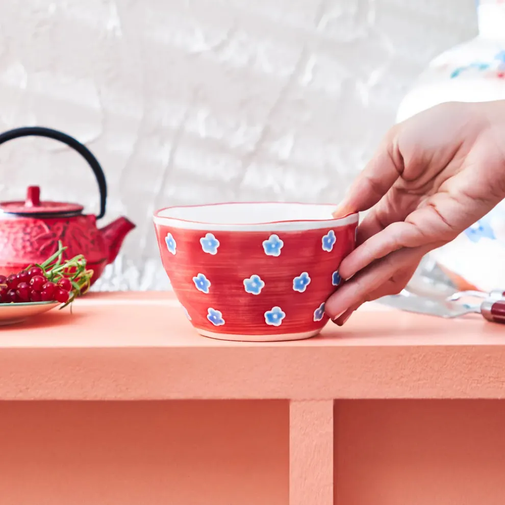 Karaca Primavera Stoneware Bowl, 13cm, Red