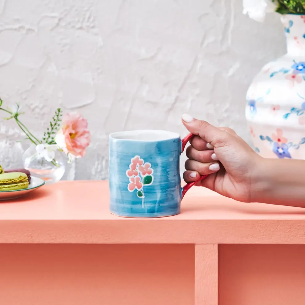 Karaca Primavera Stoneware Mug, 400ml, Blue