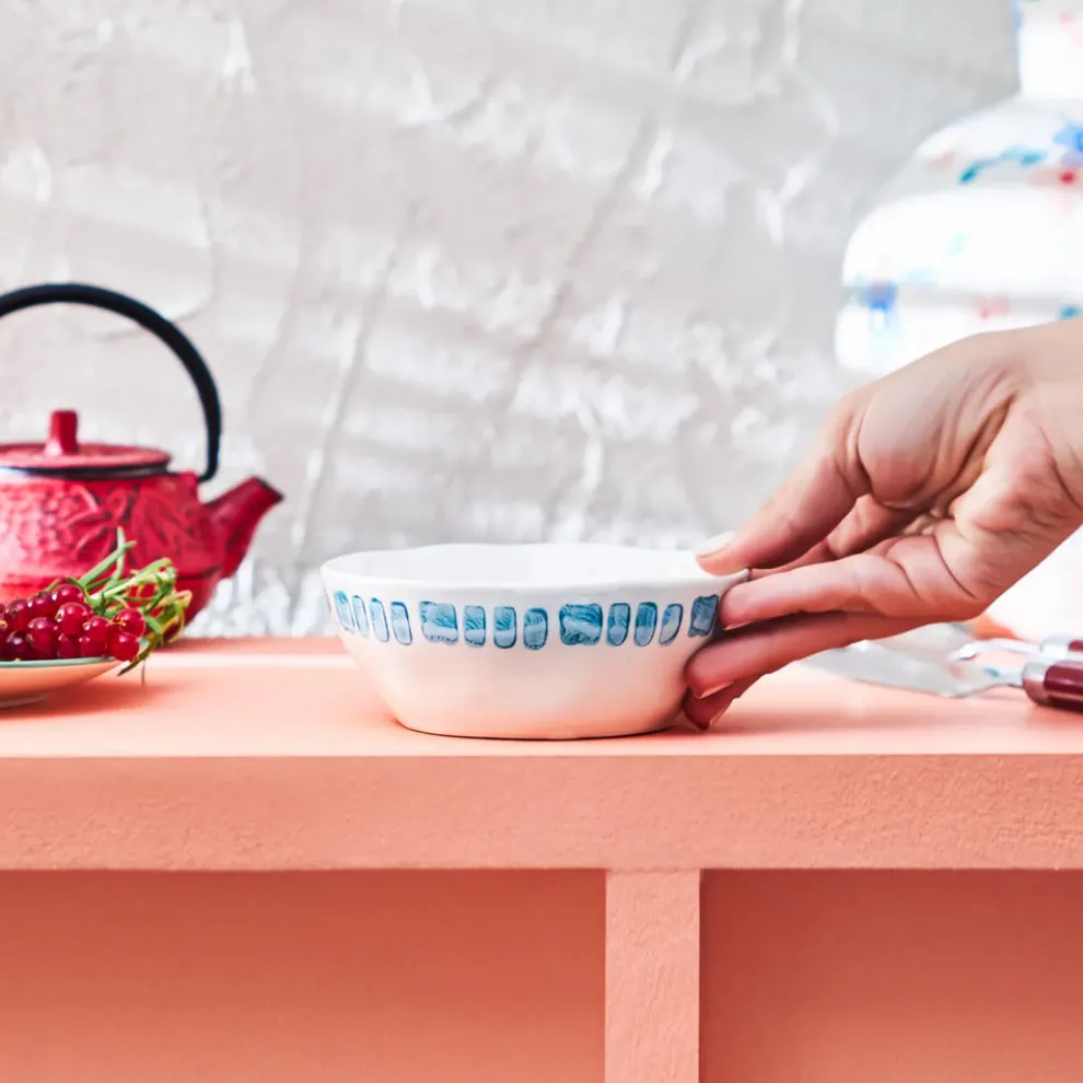 Karaca Primavera Stoneware Bowl, 13cm, Blue Stripes