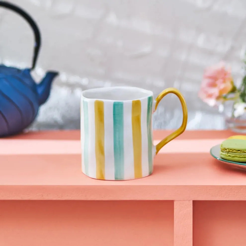 Karaca Primavera Stoneware Mug, 400ml, Stripes
