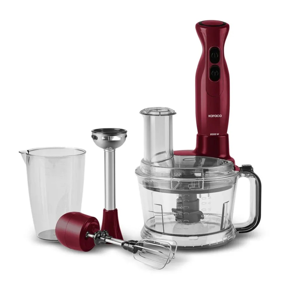 Karaca Pro-Multimax 6 in 1 Multi Purpose Food Processor, 2000W, Red