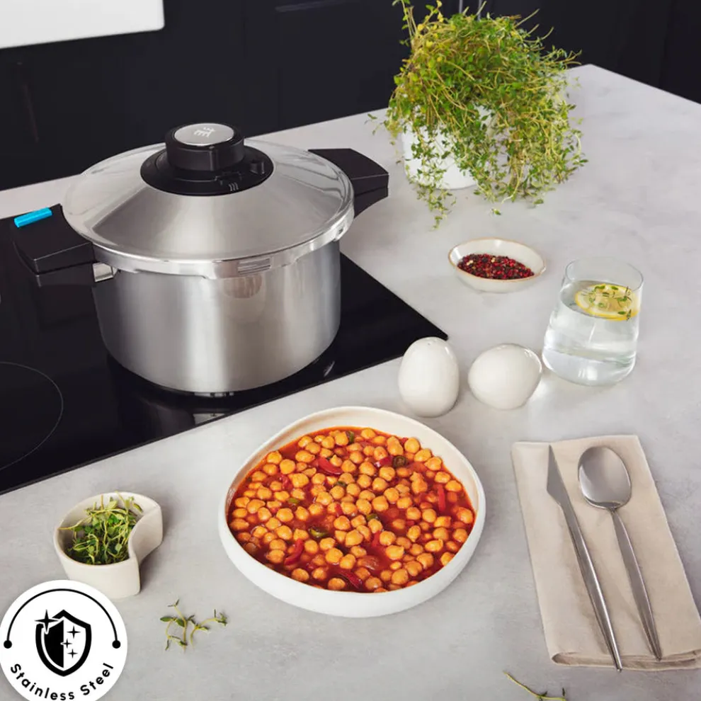 Karaca Quick and Safe Stainless Steel Induction Pressure Cooker, 7L, Black Silver