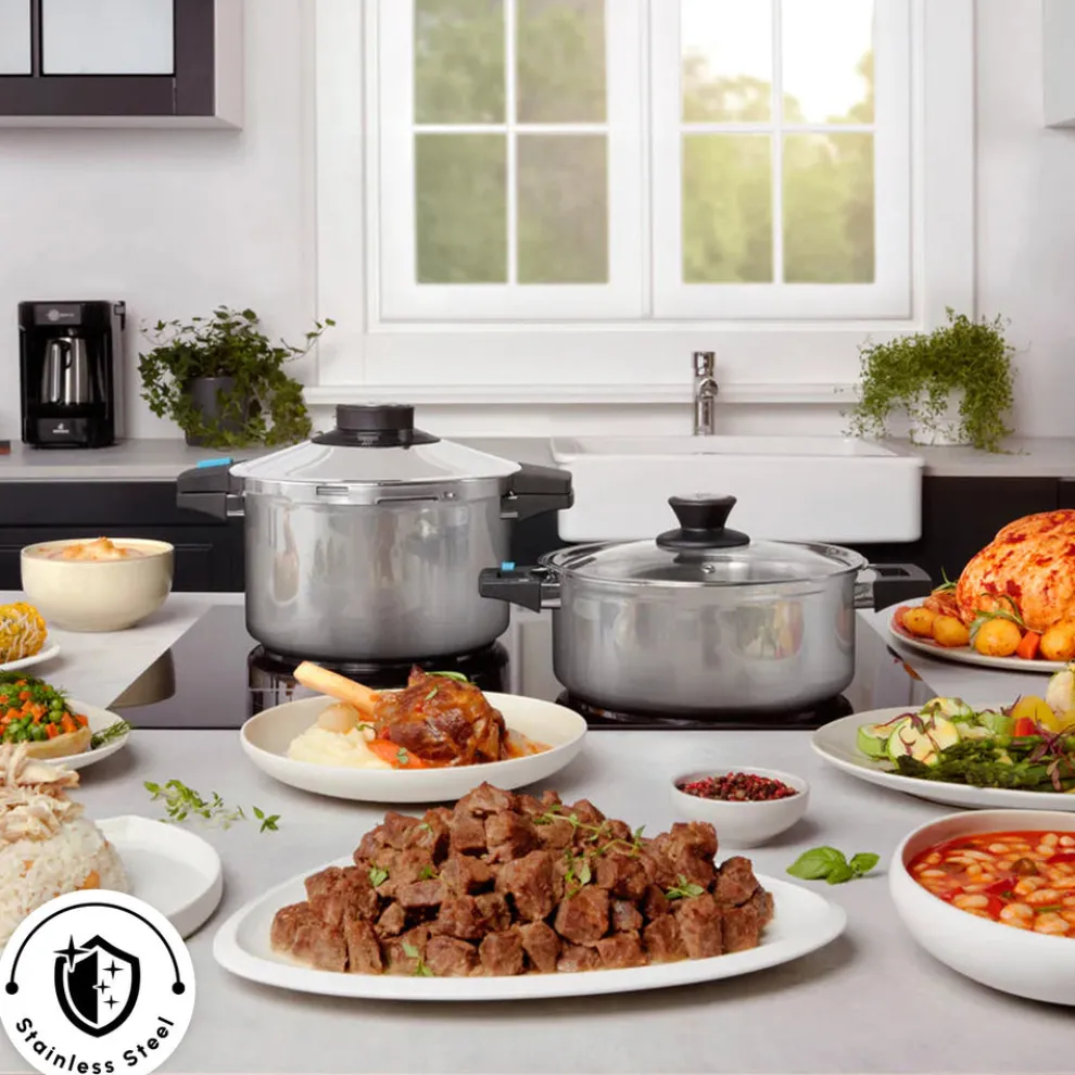 Karaca Quick and Safe 2-Piece Stainless Steel Induction Pressure Cooker Set, 6L+8L